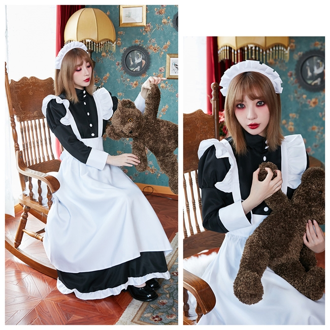 Brightlele ハロウィン コスプレ 仮装 メイド服 ロング メイド Brightlele ハロウィン コスプレ 仮装 メイド服 ロング メイド