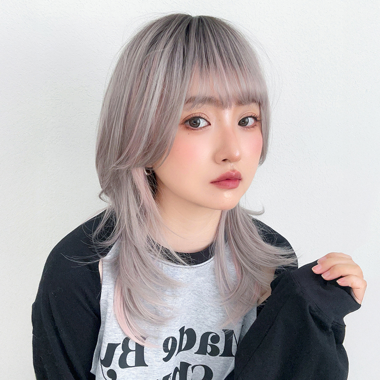 Brightlele ウィッグ 自然 ミディアム ウルフ セミロング ウルフ
