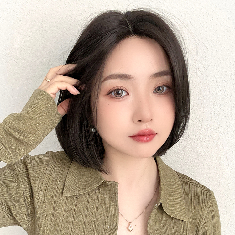 ウィッグ レディース ボブ ミディアム フルウィッグ 自然 女性 ウイッグ センターパート 前髪なし ストレート 黒髪 医療用 茶 かつら レディース コスプレの画像