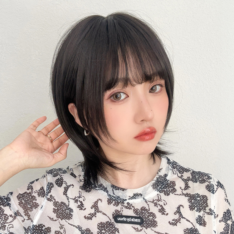 ウィッグ 自然 ショートボブ ウルフ ボブ ウルフカット フルウィッグ レディース ウイッグ レイヤー かつら 女性 ハイライト グラデーション 黒髪 FKR | Brightlele | 01