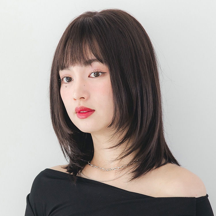 医療用ウィッグ ミディアム ウィッグ 自然 人毛ミックス 手植え レイヤーカット 医療用 ミディ フルウィッグ セミロング ボブ レイヤー ウルフ ウイッグ かつら | Brightlele | 02