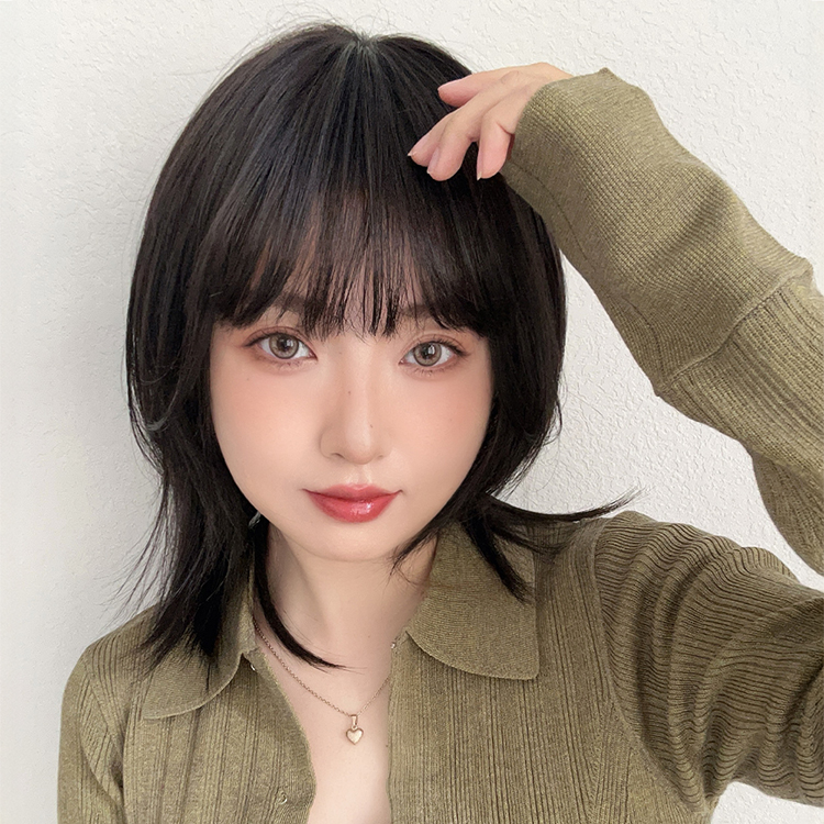 Brightlele 医療用ウィッグ ミディアム ウィッグ 自然 人毛