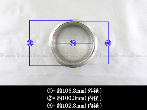 ステンレス マフラー フランジ Vバンド 102.3Φ 106.3Φ 102.3 106.3 カップリング 中間 パイプ ジョイント 3PC MUF−JOI−020−3PC｜brightzdx1｜02