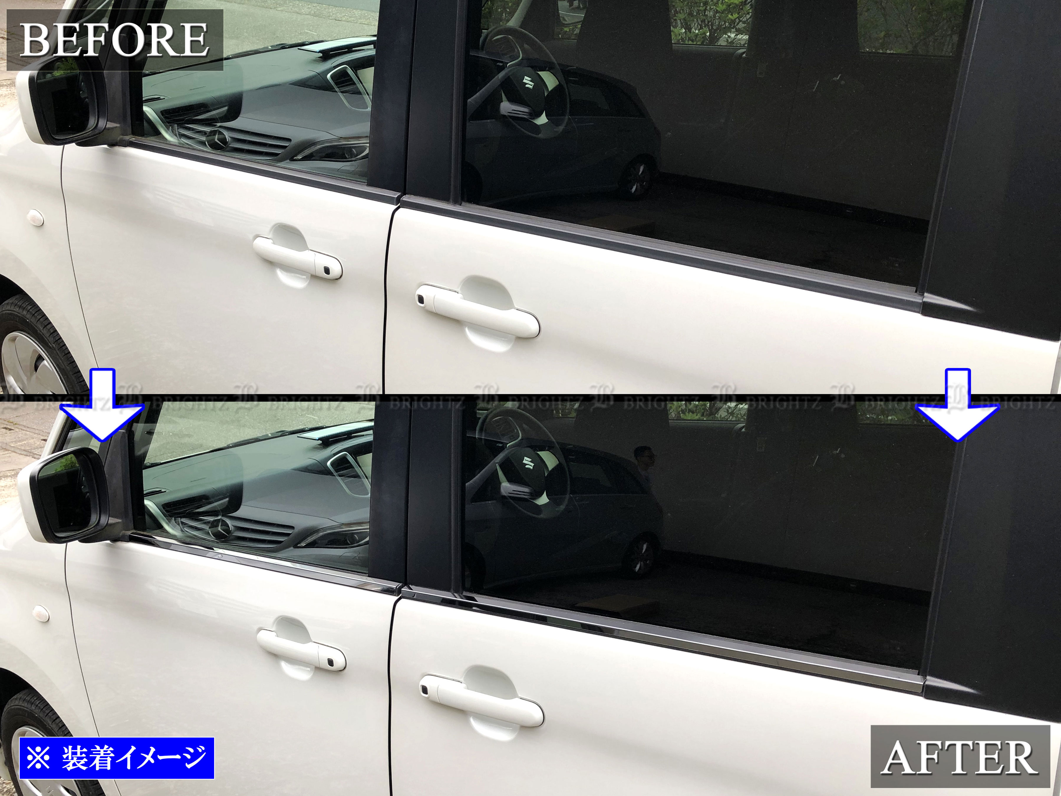 ソリオ MA15S 超鏡面 ステンレス ブラック メッキ ウィンドウ モール