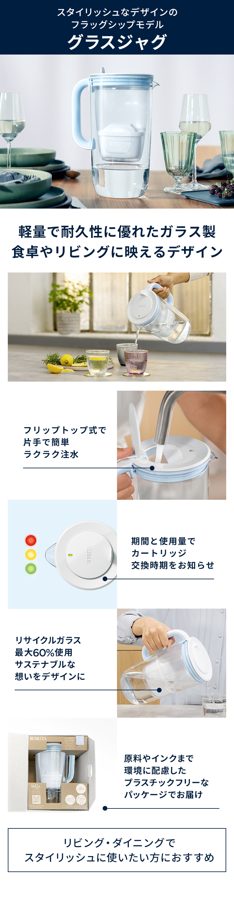 BRITA（ブリタ） 浄水器 公式 ポット型浄水器 グラスジャグ ライト