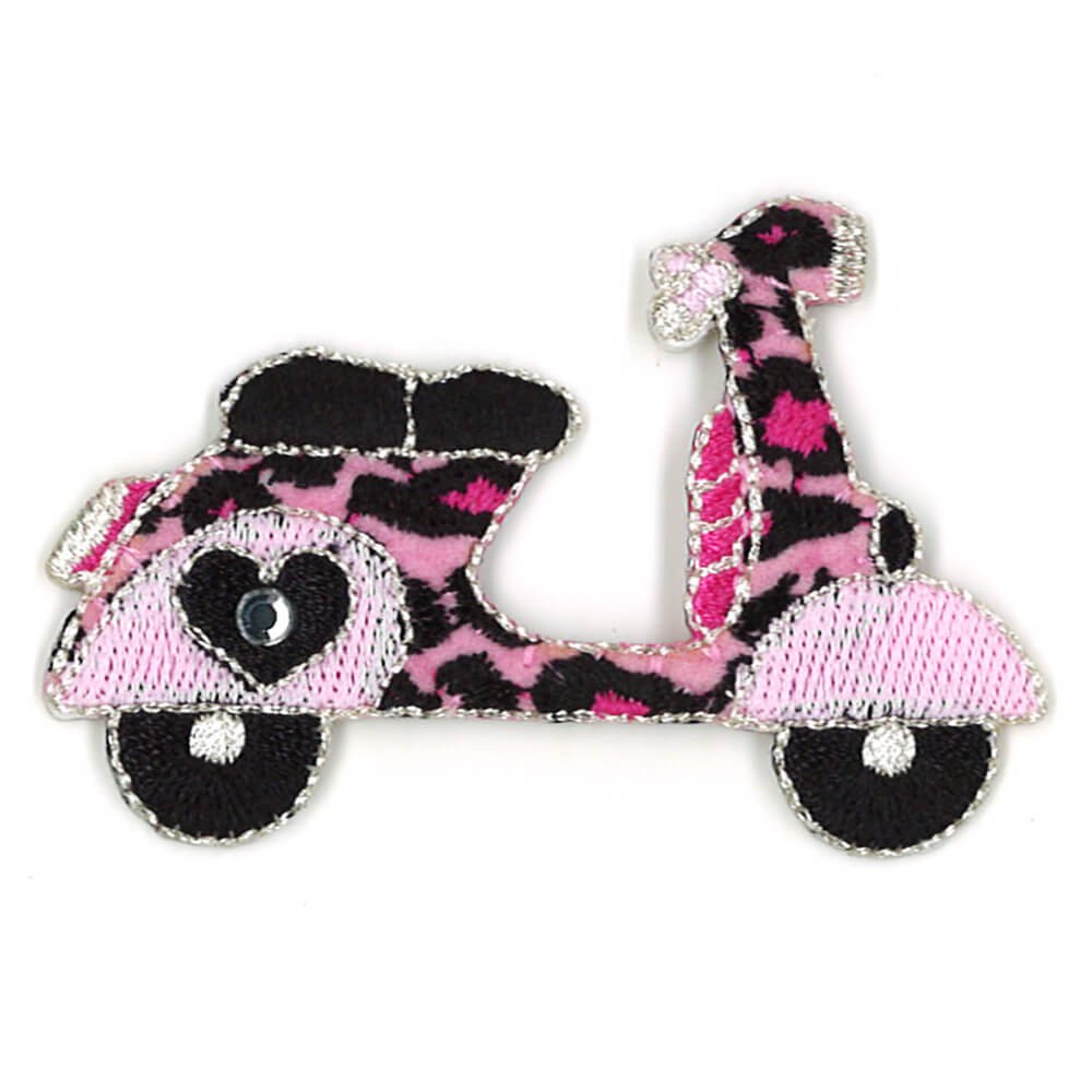 ブロドリー ワッペン ピンク ヒョウ柄 ラインストーン アイロン 刺繍