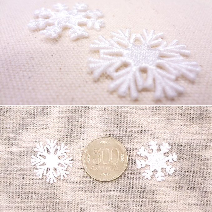 ブロドリー ワッペン 雪 結晶 小 ホワイト 白 アイロン 刺繍 マーク