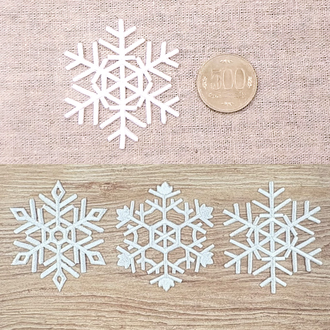 ブロドリー ワッペン 雪 結晶 大きい ホワイト 白 アイロン 刺繍