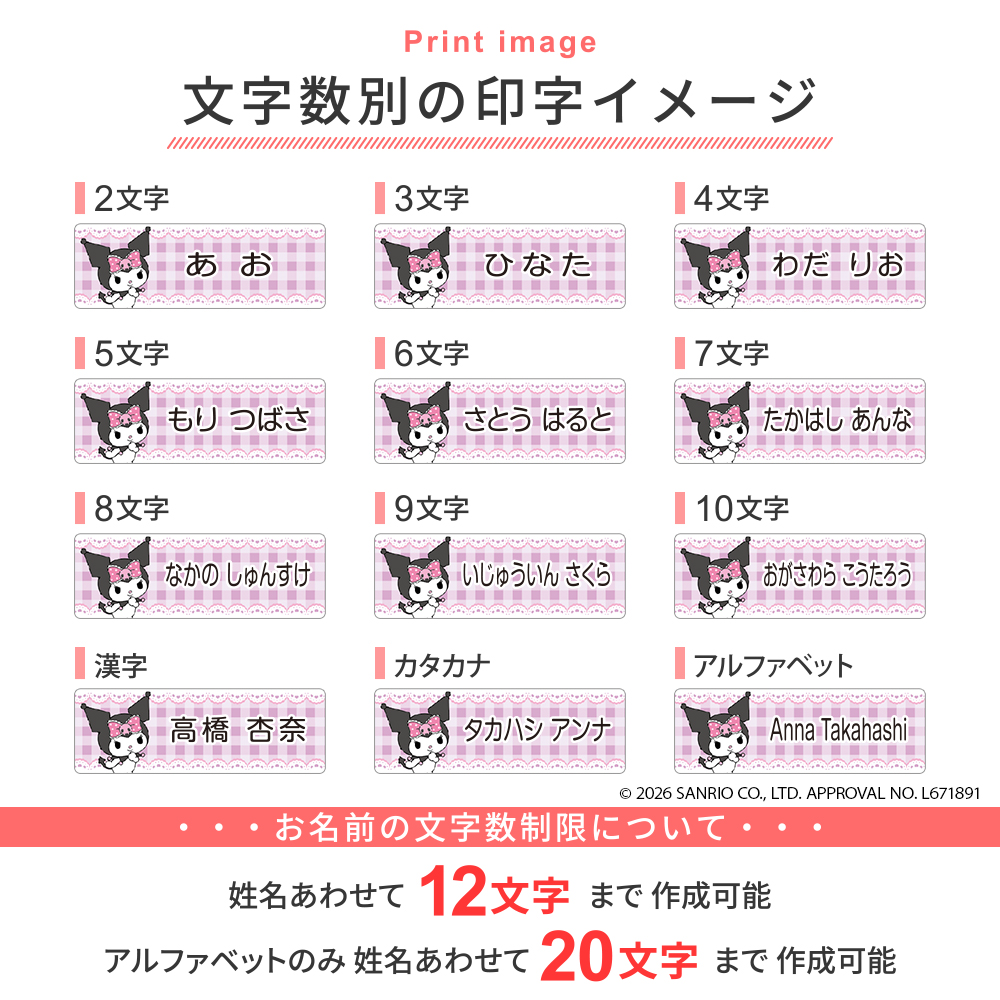 文字数別の印字イメージ