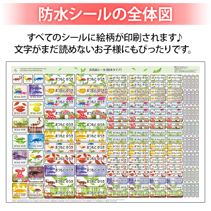 お名前シール タグ用シール じぶんだけのいろ カメレオン レオレオニ 2点セット 防水 耐水 食洗機 レンジ ノンアイロン 送料無料 PR｜broderie01｜05