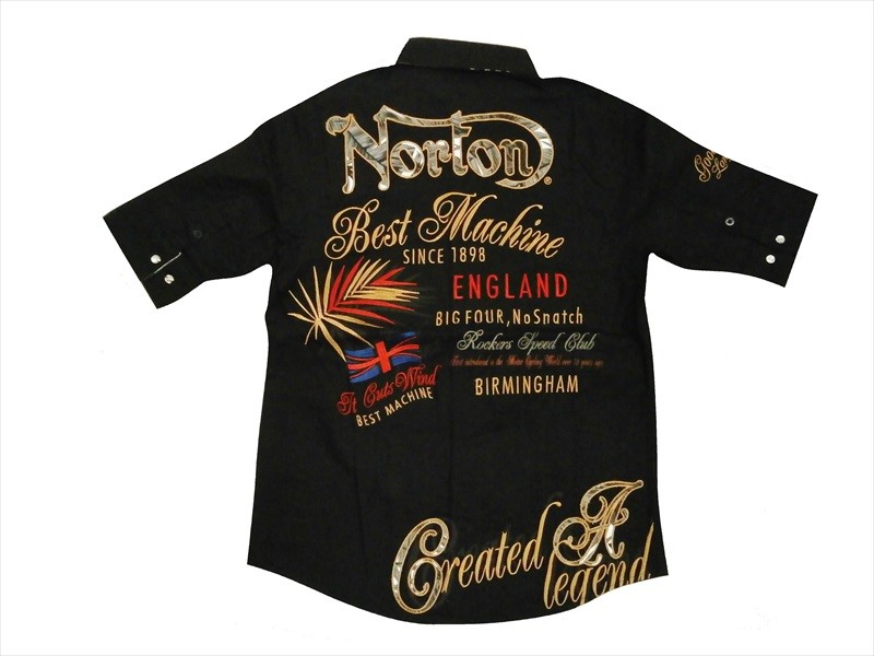 ノートン Norton 5分袖シャツ 192N1504 刺繍 リゾート リーフ 綿