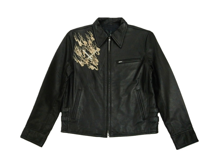 【極美品】URBAN BARON ライダースジャケット 刺繍 本革ジャケット 革ジャン ライダースジャケット バイクジャケット