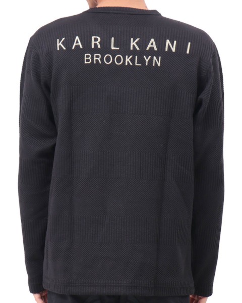 Karl Kani カールカナイ 長袖Tシャツ 193K1119 膨れ ジャカード Vネック 長袖Tシャツ ブラック