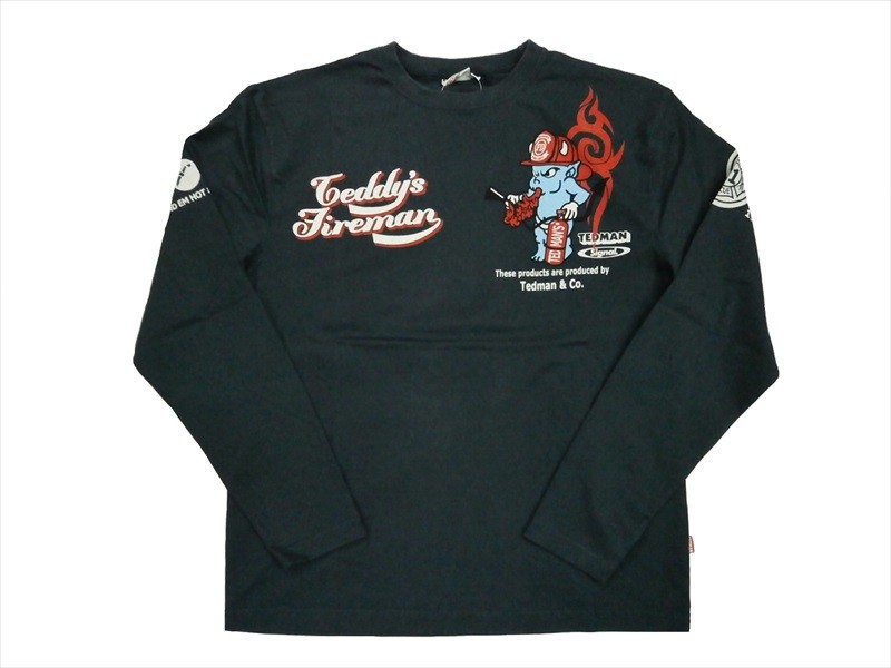 テッドマン TEDMAN/エフ商会×シグナル・コラボ 長袖Tシャツ TDLS-307 『FIRE FIGHTER/消防士』アメカジ・ロングTシャツ  ネイビー