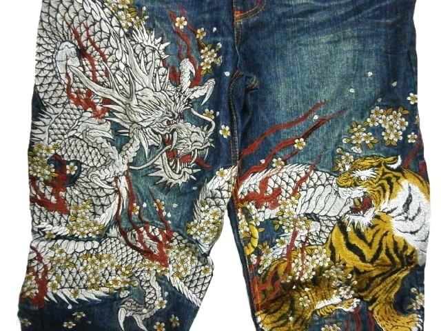 華鳥風月/かちょうふうげつ 343782 和柄ジーンズ・総刺繍「龍虎