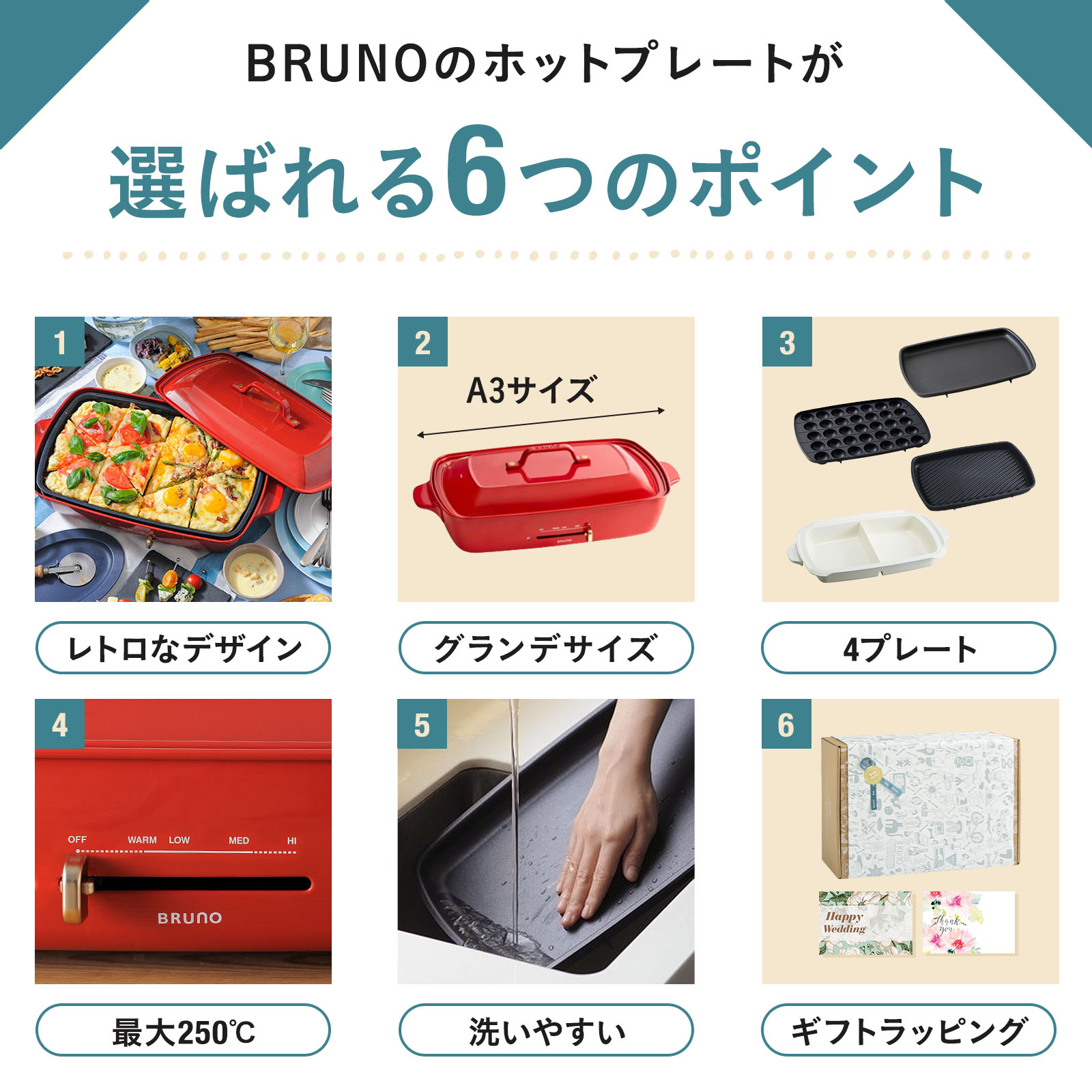BRUNO (ブルーノ) ホットプレート グランデサイズ 未使用品 BOE026-RELIEF