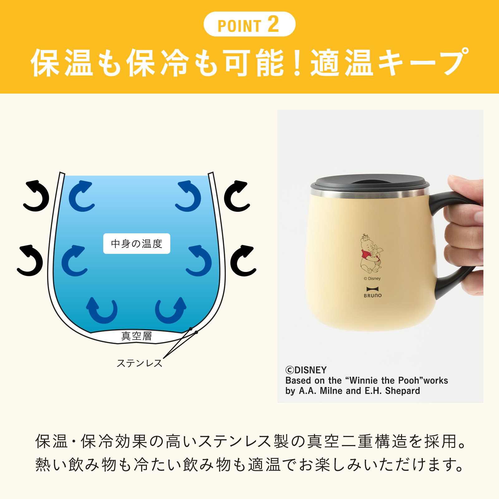 BRUNO公式 Pooh 蓋つきステンレスマグ...の詳細画像5