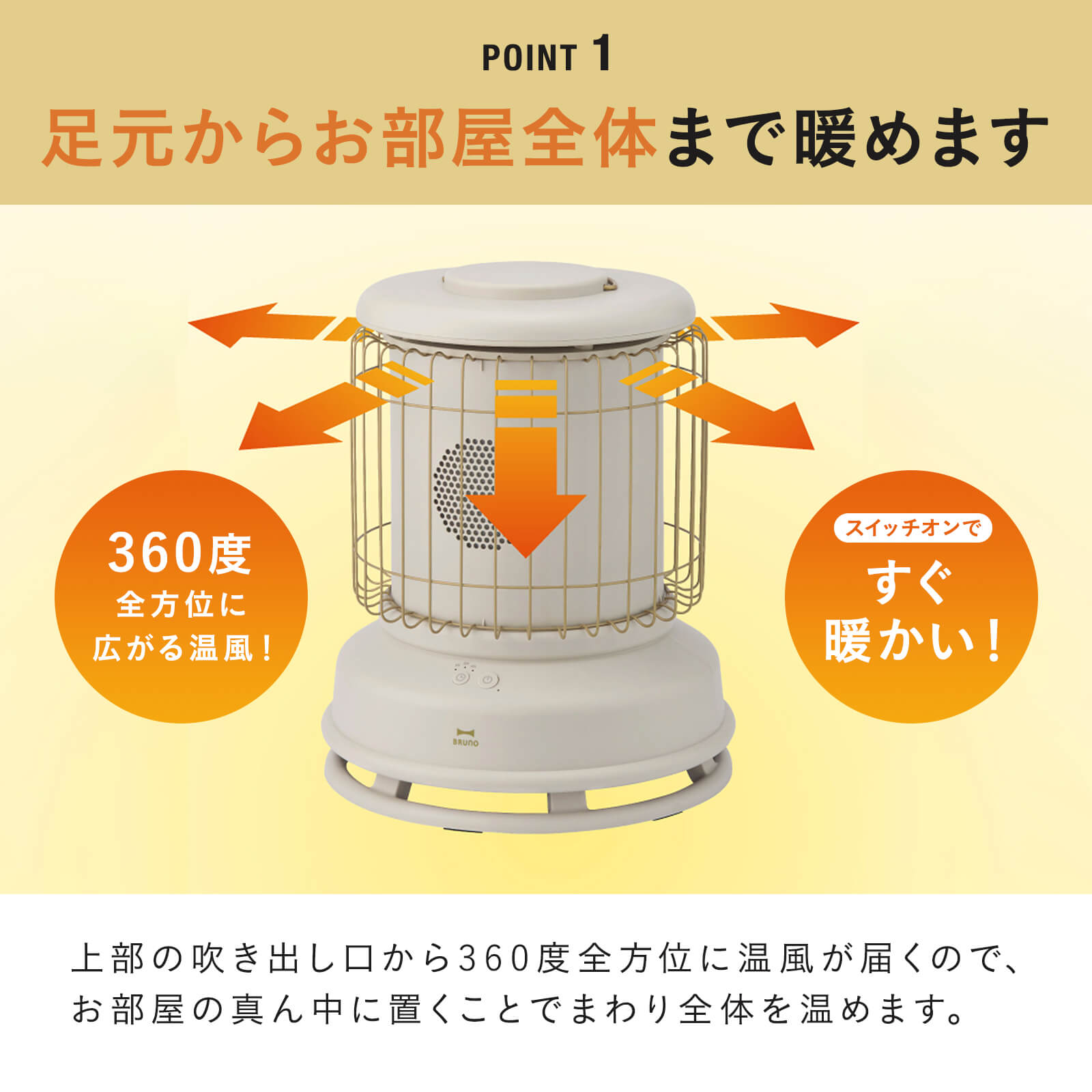 ヒーター ファンヒーター 電気 ストーブ 公式 ブルーノ 全方位型