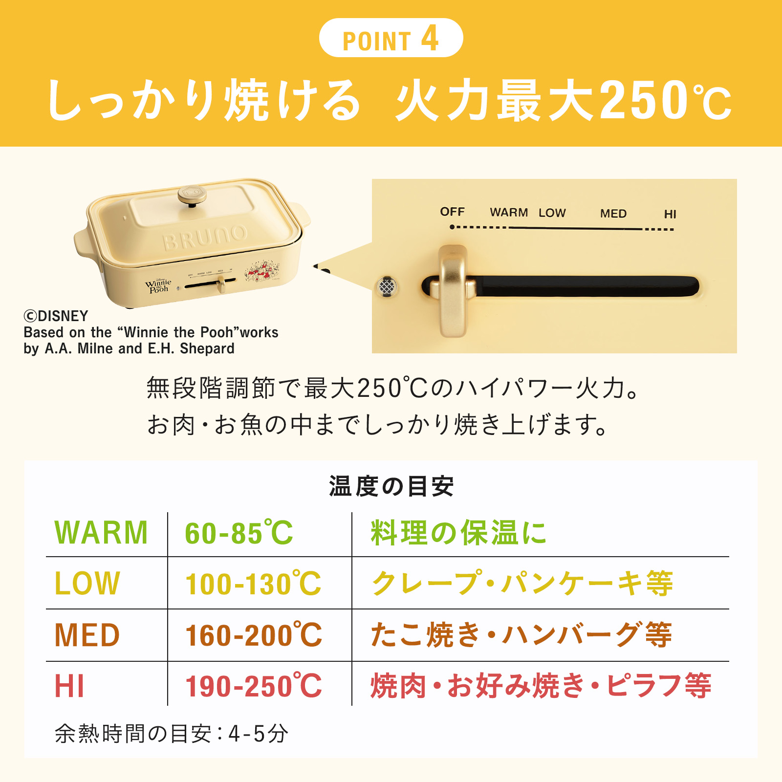 BRUNO（ブルーノ） BRUNO公式 Pooh コンパクトホットプレート BOE021