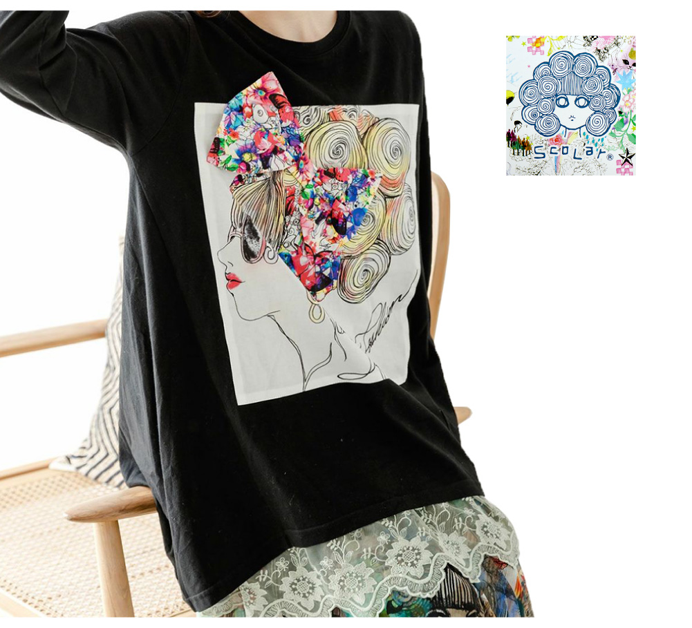 ScoLar(スカラー) LADIES L/S TUNIC / レディース リボンアップリケ