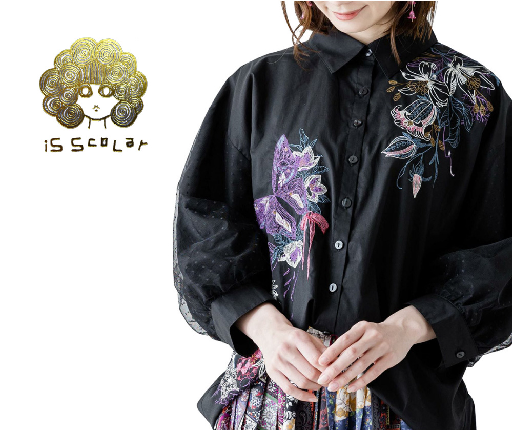 iS ScoLar(イズ スカラー) LADIES EMBROIDERY SHIRT / レディース 
