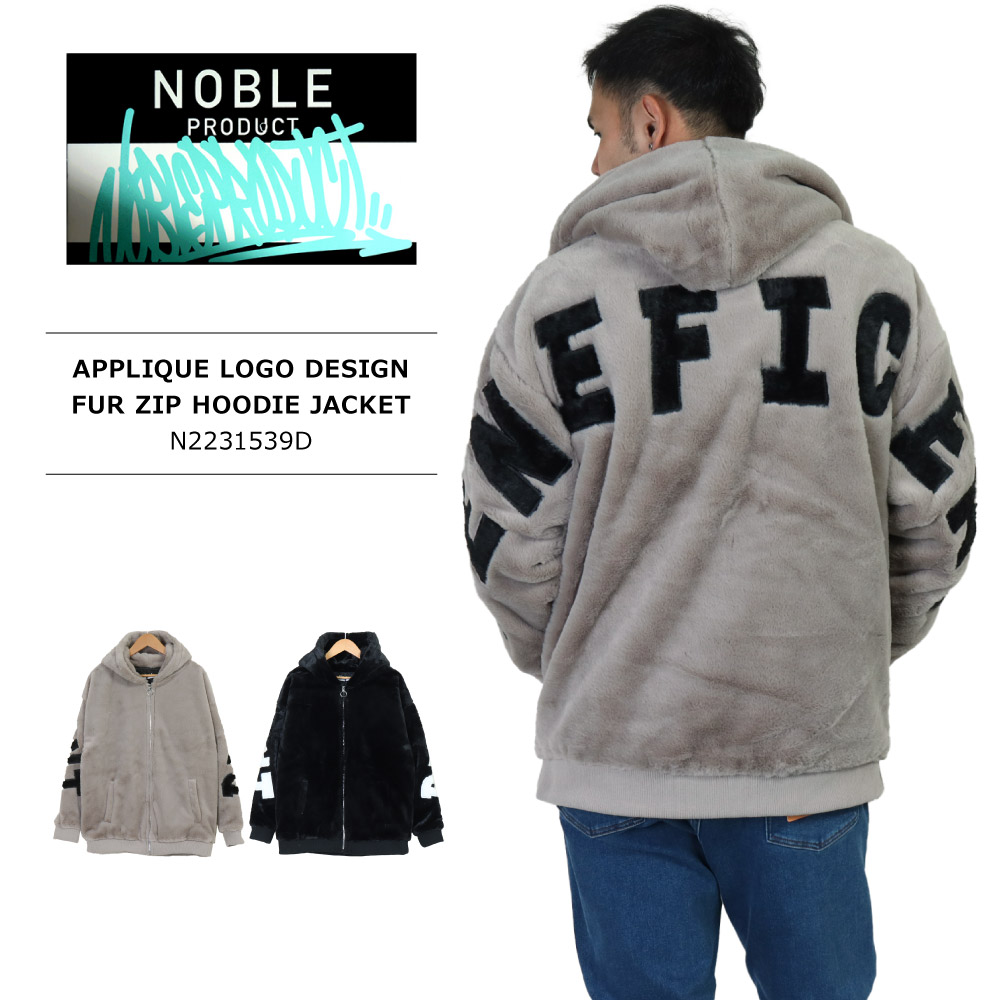 ノーブル メンズ 長袖 アップリケ ロゴ ファージャケット NOBLE APPLIQUE LOGO DESIGN FUR ZIP HOODIE  JACKET N2231539D