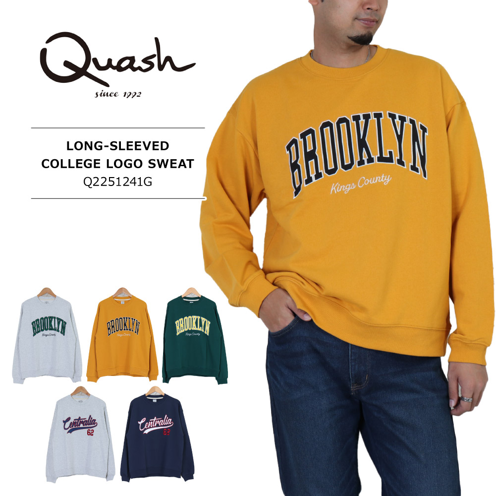 QUASH(クワッシュ) MENS LONG-SLEEVED COLLEGE LOGO SWEAT / メンズ カレッジロゴ× 刺繍 裏毛 スウェット  長袖 Q2251241G