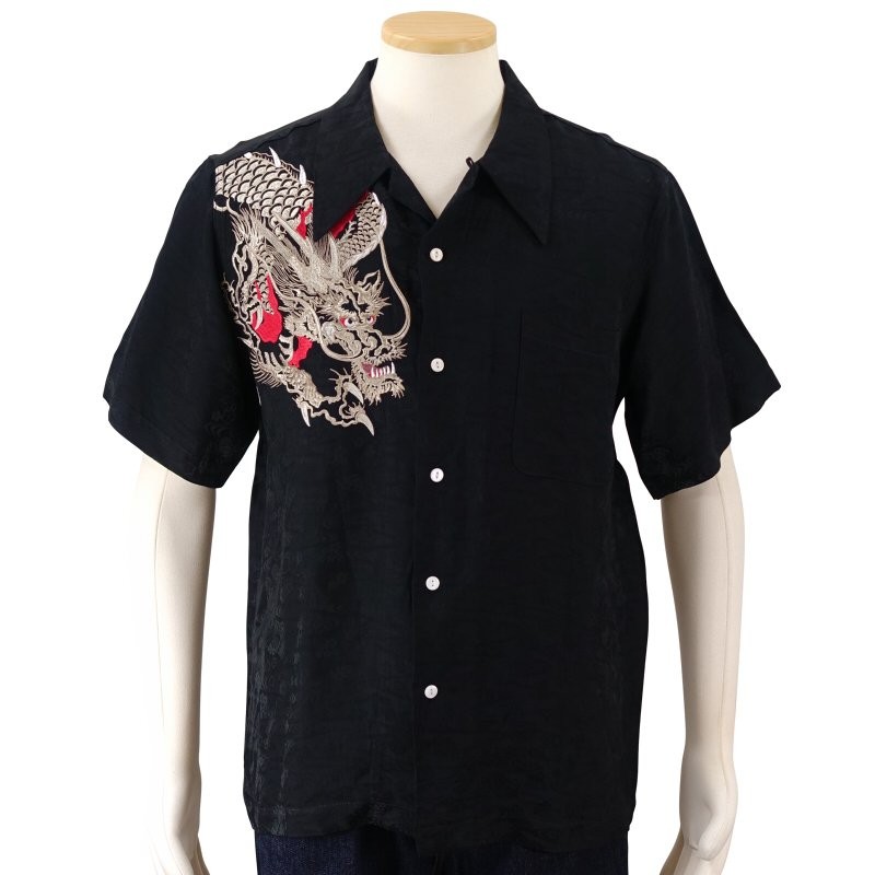 花旅楽団 龍刺繍ジャガード半袖開襟アロハシャツ SS-003/和柄