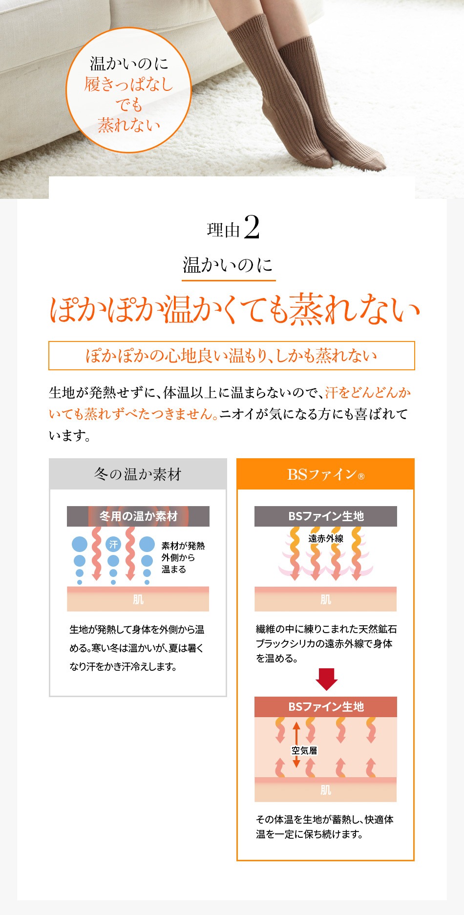 ぽかぽか温かくても 蒸れない 