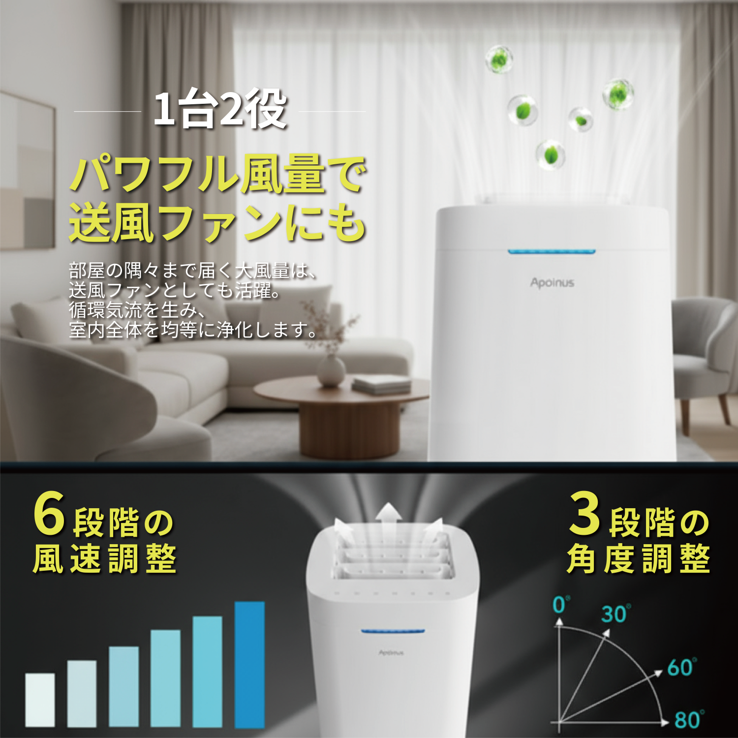 空気清浄機 UV除菌 花粉対策 脱臭 静音 21dB 36畳 水洗いOK