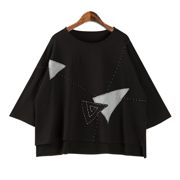 カットソー　 レディース 　Tシャツ 　春夏　7分袖 　パッチワーク 　ステッチ　 ワイド　ゆったり　綿100%　プルオーバー 　モード　新作　体系カバー |  | 02
