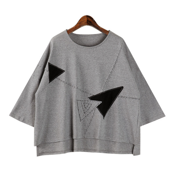 カットソー　 レディース 　Tシャツ 　春夏　7分袖 　パッチワーク 　ステッチ　 ワイド　ゆったり　綿100%　プルオーバー 　モード　新作　体系カバー |  | 01