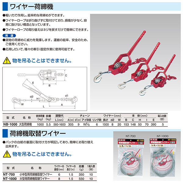 3H ワイヤー大型荷締機 取替用ワイヤーロープ 8mm 1.5M 仕様荷重1000kg