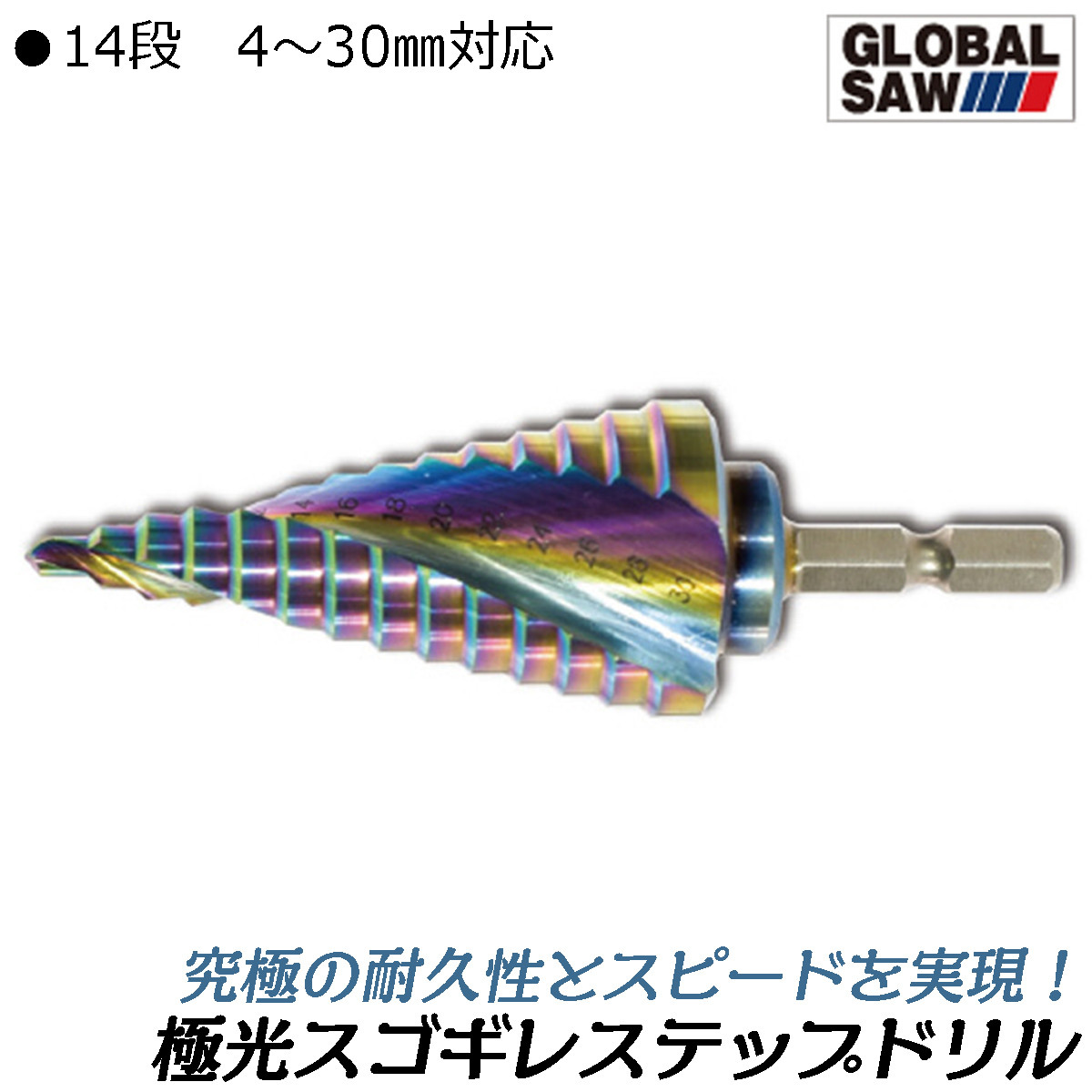 モトユキ 極光コーティング 軽天用ステップレスドリル 4~20mm スゴギレ