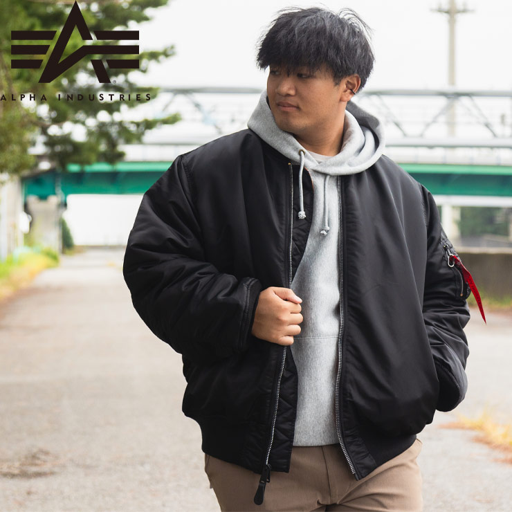 【美品】大きいサイズ ALPHA INDUSTRIE MA-1 4L ブラック Alpha Industries（アルファ・インダストリーズ） MA-1 スタジャン