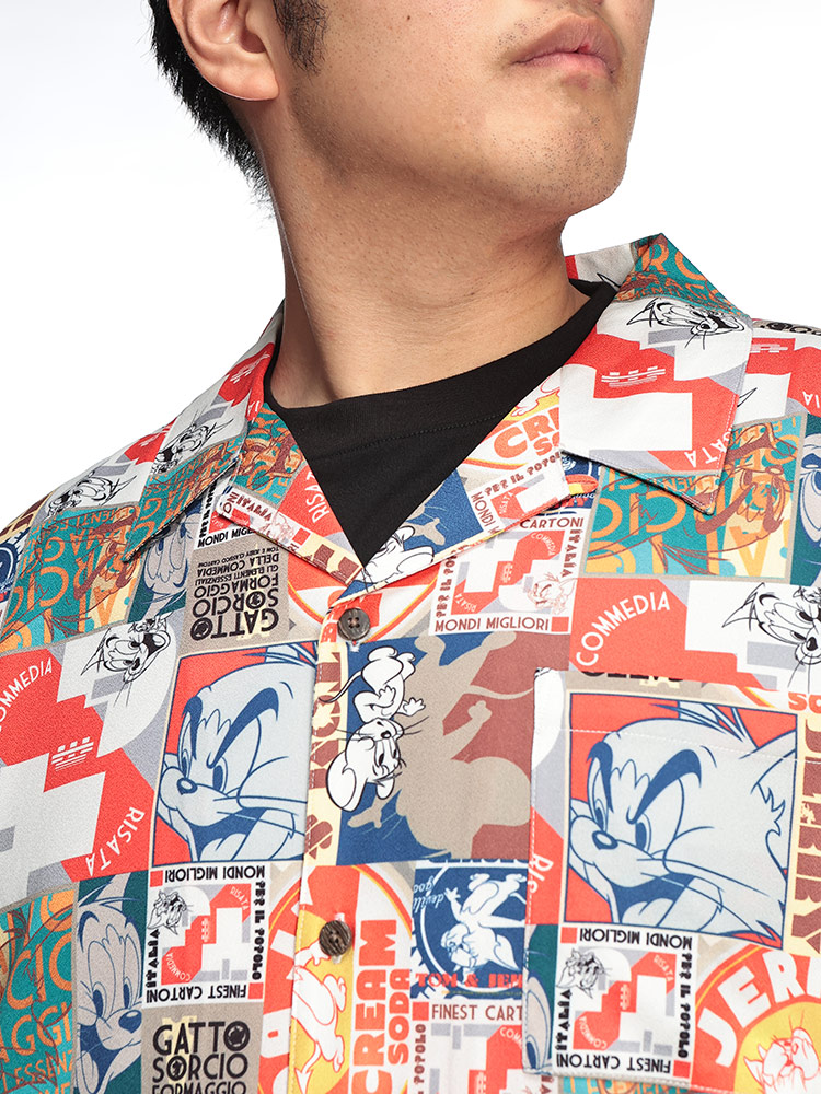 シャツ 半袖 メンズ 大きいサイズ ポケット付き 総柄 オープンシャツ