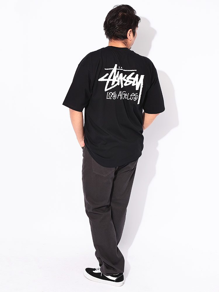 【Stussy】V ネック メッシュジャージ半袖 T シャツ ブラック M Tシャツ 半袖 メンズ 大きいサイズ STUSSY バックロゴプリント STOCK
