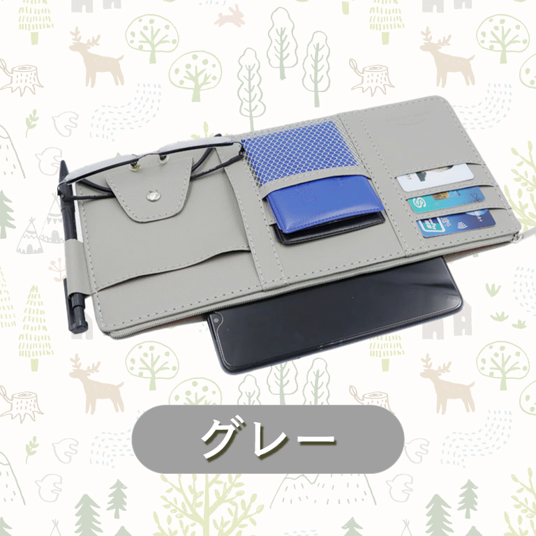 車 収納 サングラスホルダー サンバイザー カード入れ  ポケット チャック付き メガネ 眼鏡 便利グッズ 小物 スリム 薄型 バイザー 駐車券 | ブランド登録なし | 03
