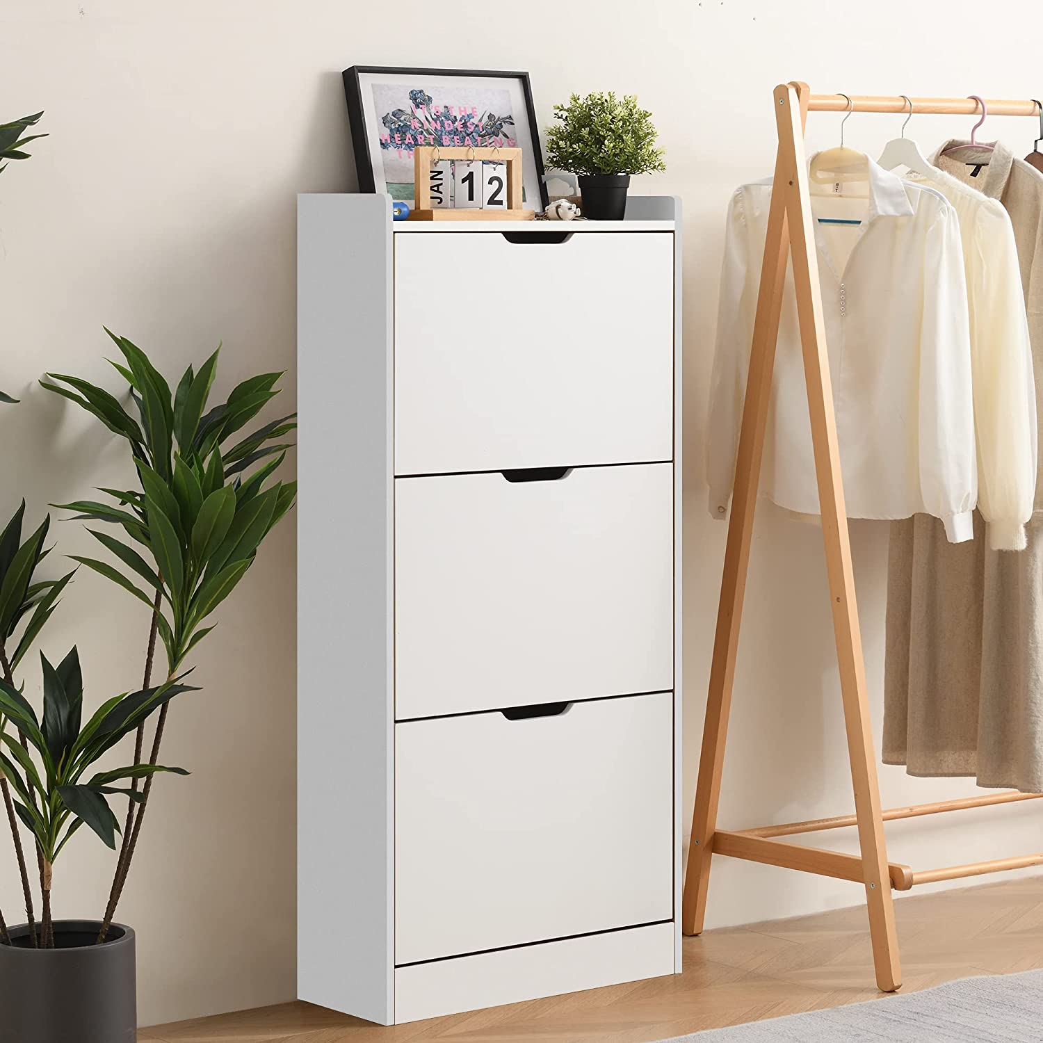 シューズボックス 下駄箱 シューズラック スリム 靴 収納 玄関 省スペース フラップゲート式 幅60×奥25×高さ130cm[要組立] |  | 01