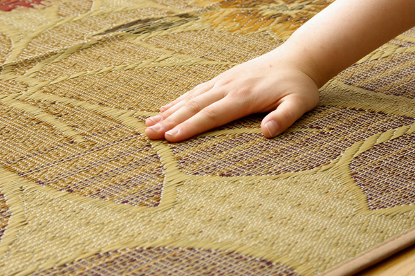 袋織 い草 ラグマット/絨毯 〔ブラック 約191×250cm 裏：不織布〕 日本 