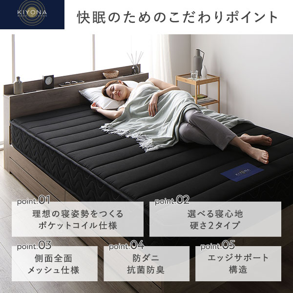 マットレス 単品 クイーン レギュラー ポケットコイル ブラック 日本製
