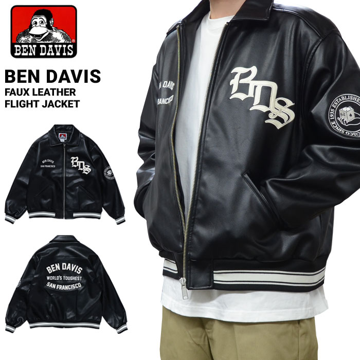 BEN DAVIS ベンデイビス ジャケット FAUX LEATHER FLIGHT JACKET レザー ワッペン 刺繍 フライトジャケット  アウター ブルゾン T-24380000