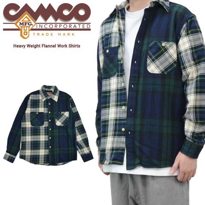 CAMCO カムコ ネルシャツ HEAVY WEIGHT FLANNEL WORK SHIRTS ヘビーウェイト フランネルシャツ チェックシャツ  グリーンマルチ クレイジーパターン