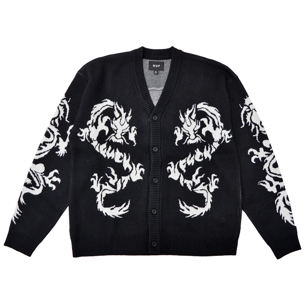 HUF ハフ カーディガン TWIN DRAGON CARDIGAN セーター ニット カットソー トップス メンズ M-XL ブラック KN00466