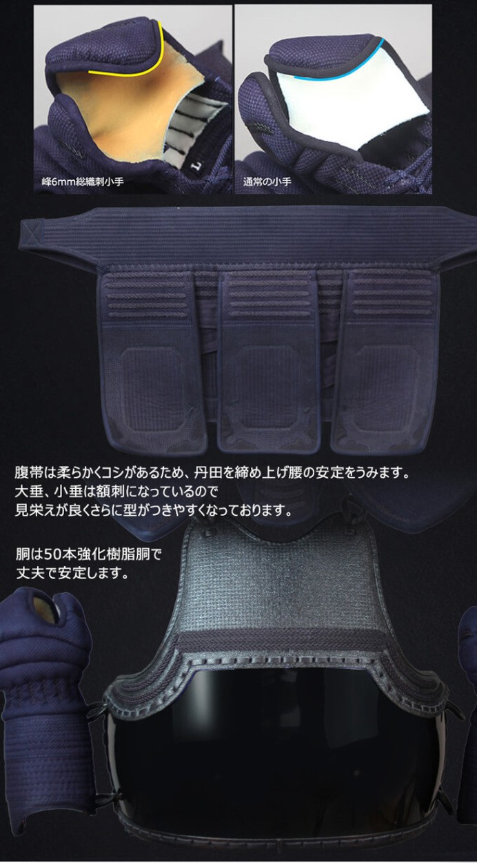 東山堂 ミツボシ製『天』6mm織刺剣道防具セット オーダーメイド ミシン