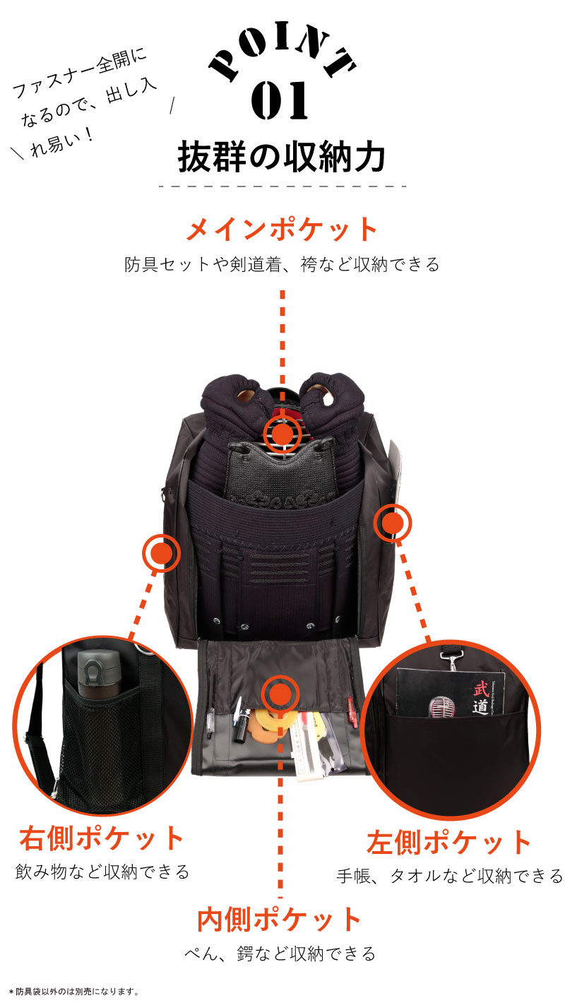 剣道 防具袋 大人用 防具 対応 3WAY 軽快バック 黒 紺 関連画像4