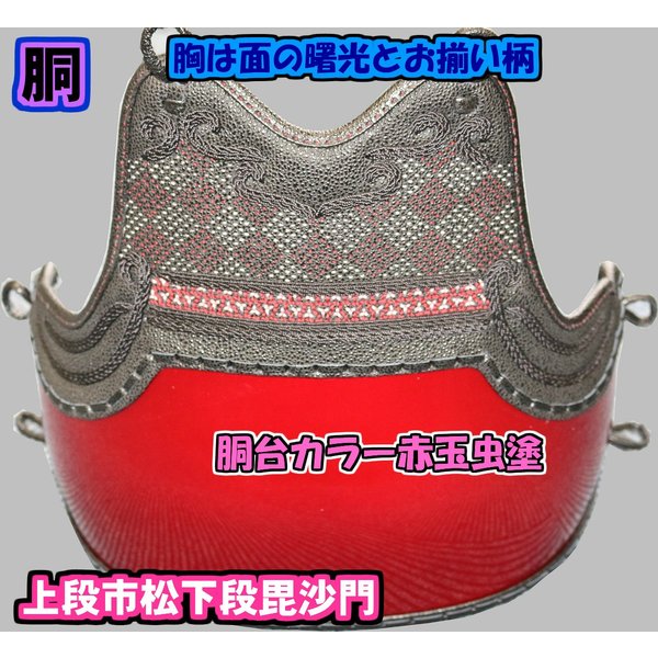 武道園 剣道 防具 防具セット 赤姫 5ミリ斜め刺 赤玉虫塗 6点(面
