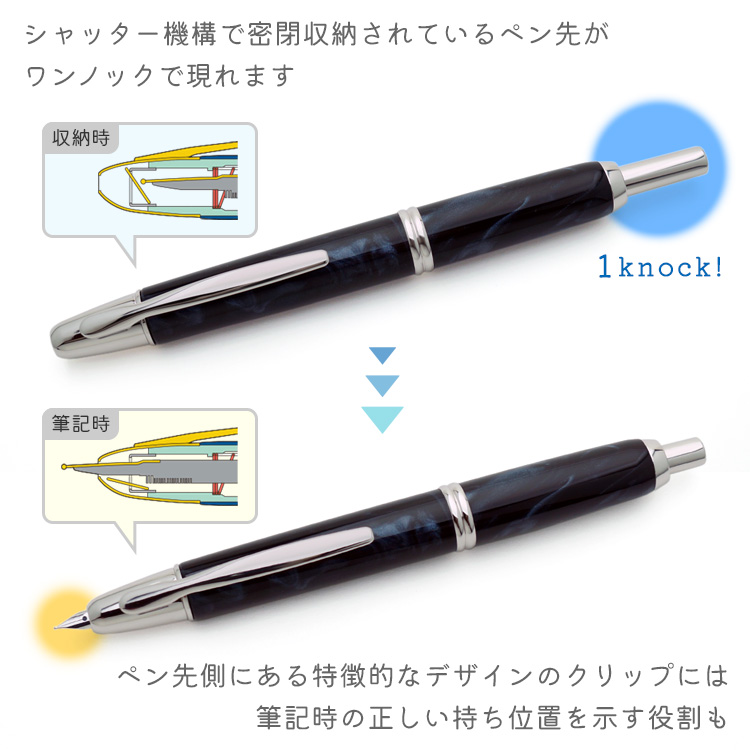 ボールペンのように ワンノックでさっと使える万年筆