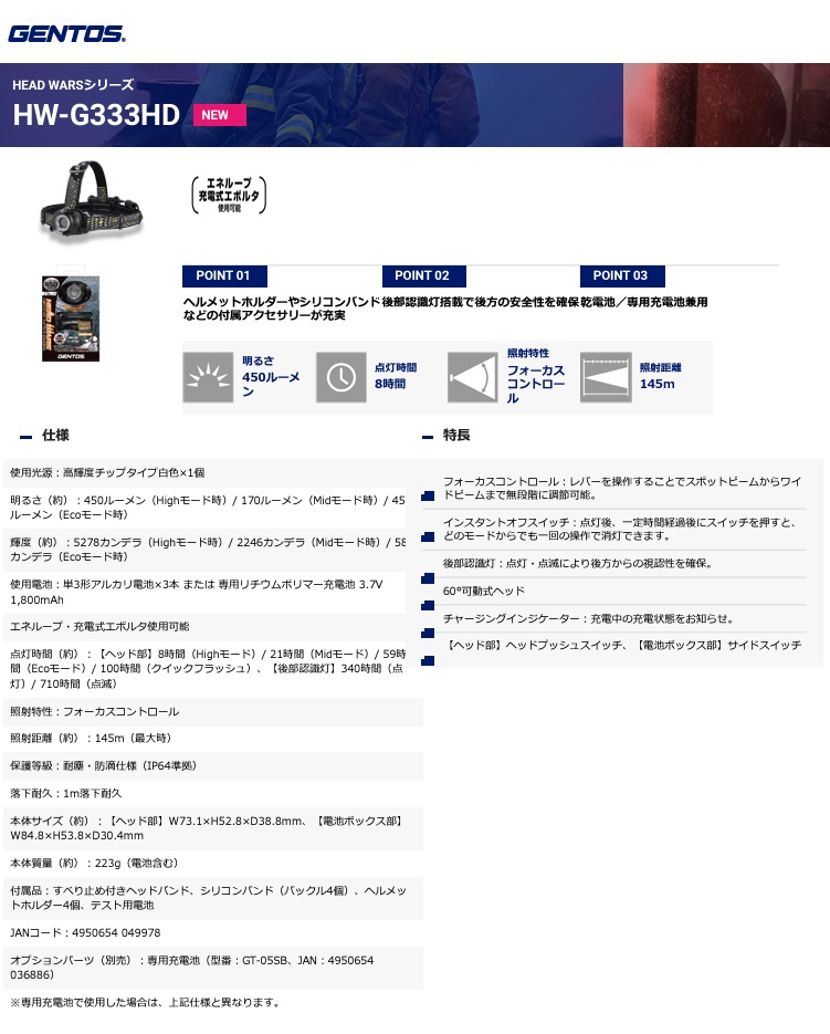 ジェントス (GENTOS) ヘッドウォーズ ヘッドライト PK HW-G333HD｜buhinyasan｜02
