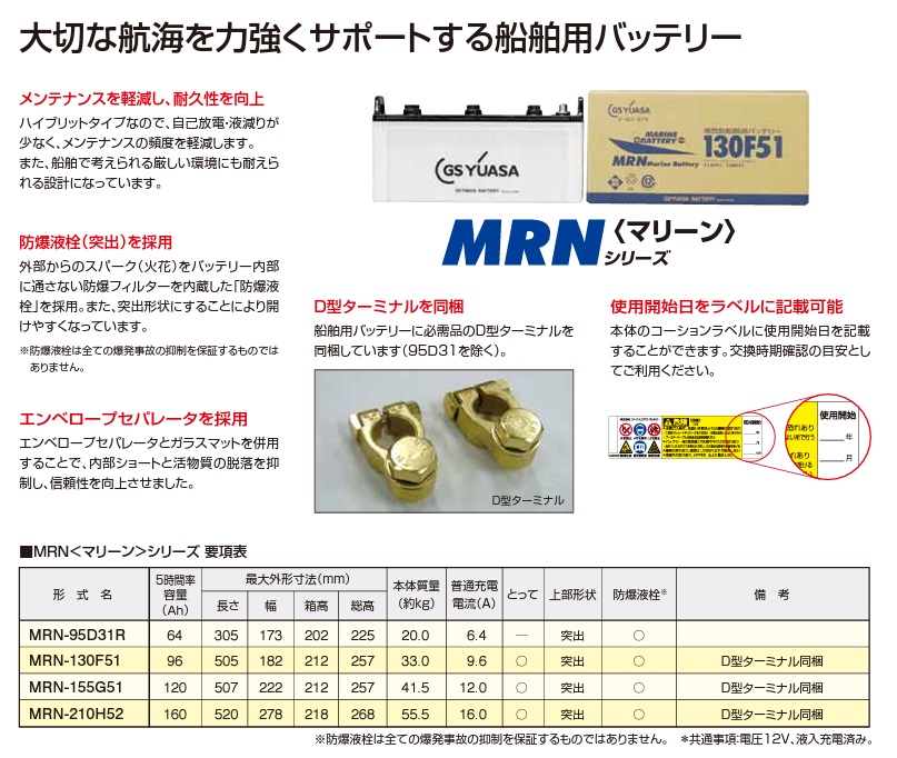 直送品】 GSユアサ バッテリー MRN マリーン 船舶用 MRN-210H52 : gsy